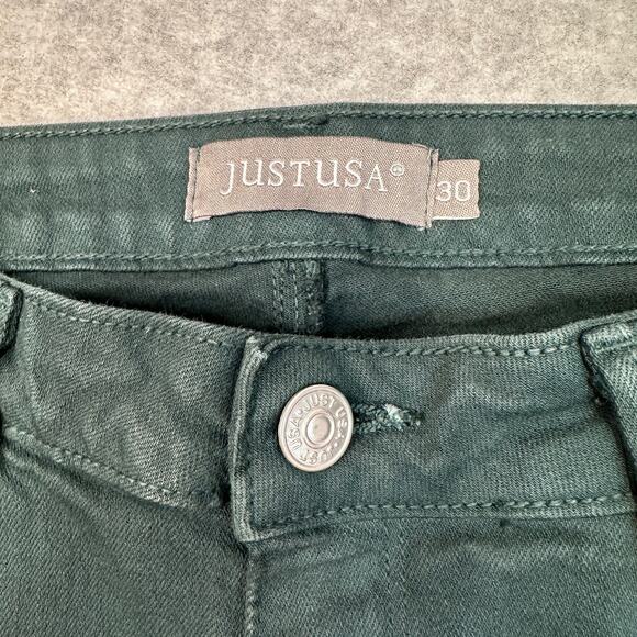 Just USA Skinny Jean SZ 30 Dark Green Mid-Rise Stretch Denim 5-Pocket Button Zip - Picture 2 of 10